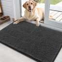 OLANLY Dog Door Mat for Muddy Paws 35x24, Absorbs Moisture and Dirt, Absorbent Non-Slip Washable Doormat, Quick Dry Chenille Mud Mat for Dogs, Entry Indoor Entryway Carpet for Inside Floor, Dark Grey