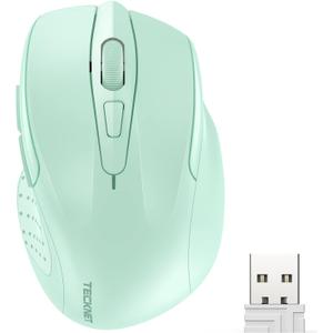 TECKNET Wireless Mouse, 2.4G Ergonomic Optical Mouse, Computer Mouse for Laptop, PC, Computer, Chromebook, Notebook, 6 Buttons, 24 Months Battery Life, 2600 DPI, 5 Adjustment Levels - Green