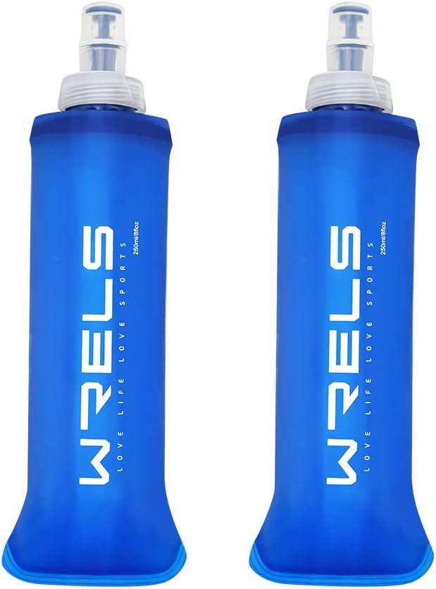 TPU Soft Flask Lightweight Portable Reusable Water Bottle,BPA Free Collapsible Flask for Hydration Pack in Running Hiking Cycling and Marathon (250ml/8.45oz-2 Pack-Dark Blue)