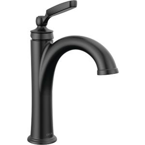 Delta Woodhurst Matte Black Bathroom Faucet 1 Hole, Single Hole Bathroom Sink Faucet for Vanity, Metal Push-Pop Drain Assembly, Matte Black 532-BLMPU-DST