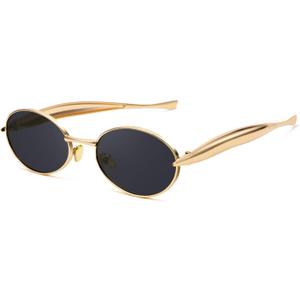 Retro Oval Small Sunglasses for Women Men - Trendy Vintage Gold Metal Sun Glasses (A1 Gold / Grey)