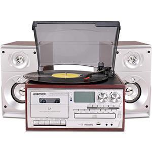 LoopTone Vinyl Record Player with Dual 15W External Speakers 9 in 1 3 Speed Bluetooth Vintage Turntable CD Cassette Player AM/FM Radio USB Recorder Aux-in RCA Line-Out