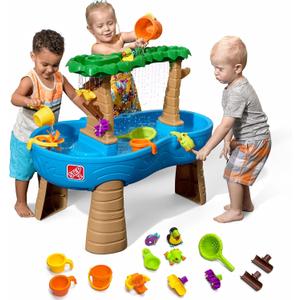 Step2 Tropical Rainforest Water Table, Kids Water and Sand Activity Sensory Playset, Summer Outdoor Toys, 13 Piece Water Toy Accessories, For Toddlers 1.5+ Years Old, Blue & Brown