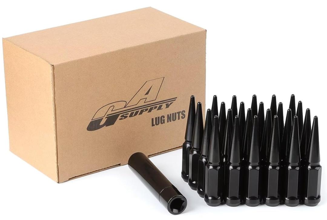 GAsupply 14x1.5 Spike Lug Nuts 24 PCS, Closed End Bulge Acorn m14x1.5 Spiked Lug Nuts Chrome 4.4" Tall 3/4'' 19mm Hex Cone/Conical Seat, with 1 Socket Key