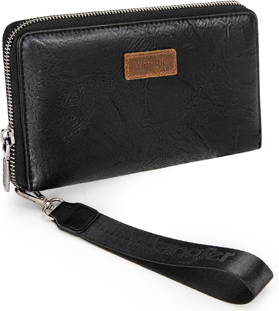 Wrangler Womens Wallet Wristlet Wallets for Women Large Capacity Women's Wallets Black Wallet Credit Card Holder for Women Men