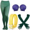 Kavoc 4 Pcs Halloween Mermaid Cosplay Costume Include Dark Green Pantyhose,Gloves,Seashell Bra and Belt for Adults Role Play Party Accessories Supplies（Style2）