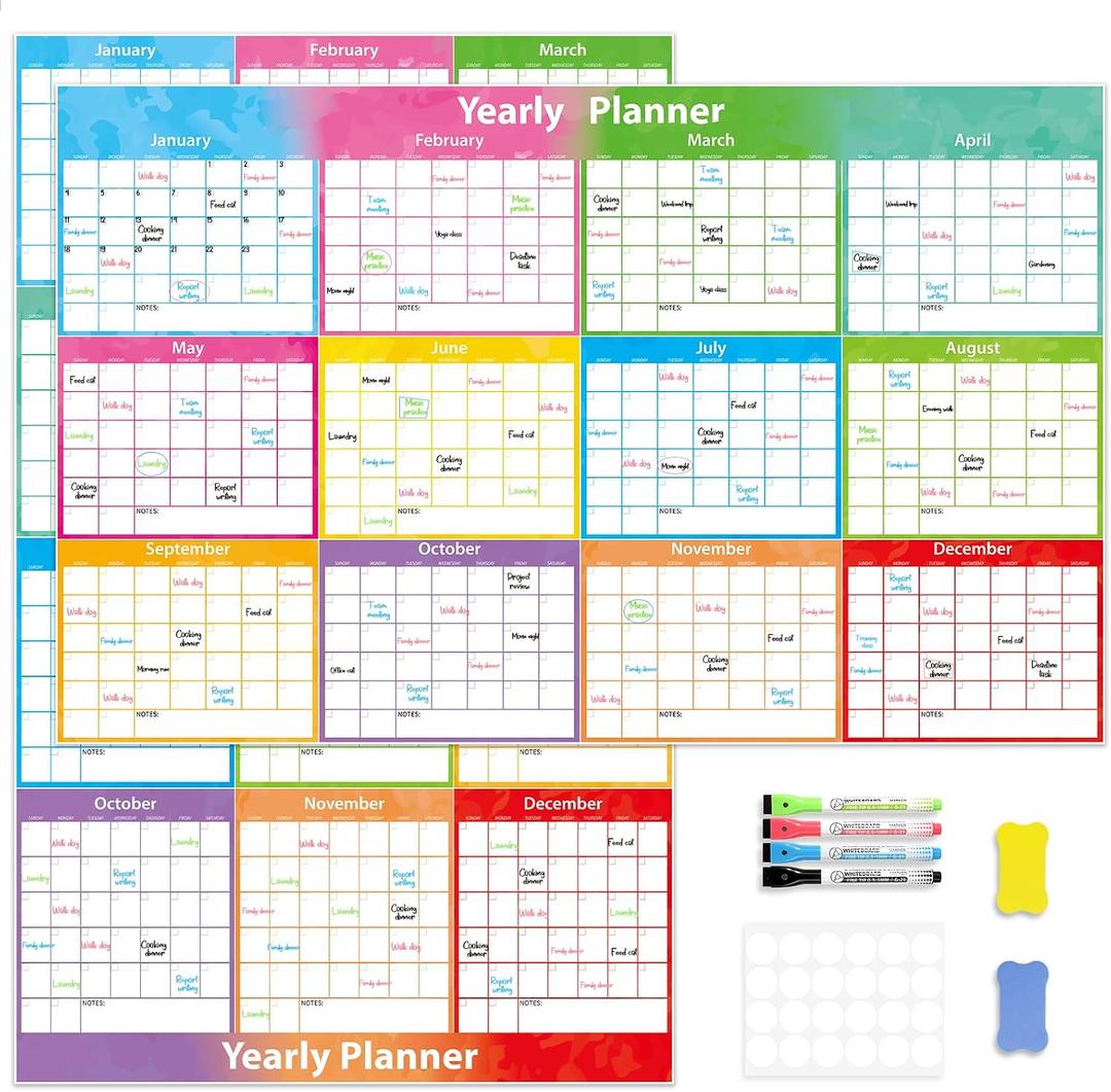 Large Wall Calendar Dry Erase 59x37 Inch,MoShining, 2026 Calendar,Yearly Planner 2026-2027 For Office Home Watercolor Wall Planner With Pen and Eraser Fold
