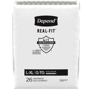 Depend Real Fit Adult Diapers, Incontinence Underwear for Men, Disposable, Maximum Absorbency, Large/Extra Large, Grey, 20 Count, Packaging May Vary