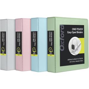 Oxford 3 Ring Binders, 2 inch ONE-Touch Easy Open D Rings, 3-Sided View Binder Covers, Binders for School, Xtralife Hinge, Non-Stick, PVC-Free, Natural Pastel, 530-Sheet Capacity, 4 Pack (79923)