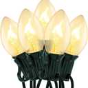 C7 Clear Christmas Lights, 25Ft Outdoor Christmas String Lights with 27 Warm White Incandescent Bulbs, Connectable Vintage Christmas Lights for Outdoor Patio Christmas Party House Decorations, Green