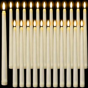 24 Pack Flameless Taper Candles, No Remote, Realistic Flickering Battery Operated Candlesticks, Ivory LED Plastic Candles Safe for Weddings, Table Decor, Christmas and Halloween Decoration