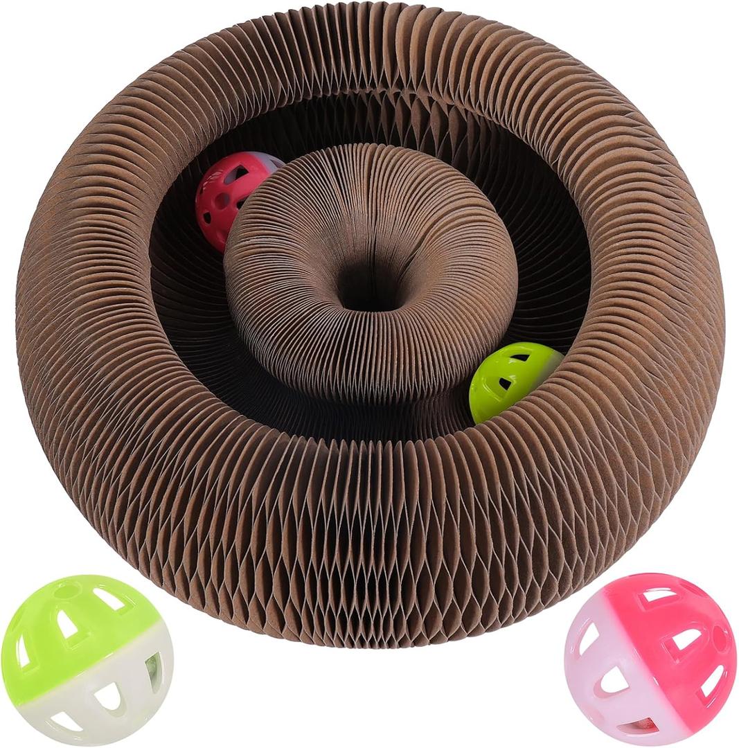 Kitty Kurlz Cat Scratching Toys for Indoor Cats - Magic Organ Interactive Cardboard Scratcher with 2 Bell Balls