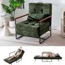 MAXYOYO Chair Bed, Adjustable Sleeper Chair, Single Sofa Bed with Frame | 2-in-1 Folding Lounge Chair, Adjustable Backrest and Tufted Corded Upholstery for Living Rooms or Bedrooms, Dark Green