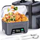 Rechargeable Heated Lunch Box for Men, 1.3L Cordless Electric Lunch Box for Adults with Smart Scheduled Heating, Portable Food Warmer with Complete Accessories (Gray)