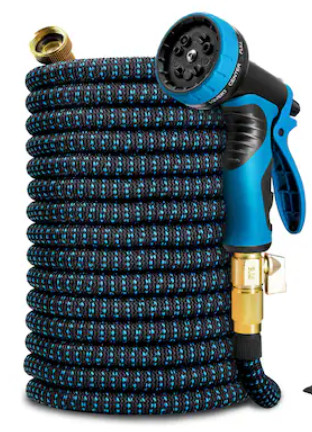 Expandable Garden Hose with 8 Function Nozzle, 100FT - Lightweight Retractable Garden Hose, Water Hose - No-Kink Flexibility, 3/4 Inch Solid Brass Fittings and Double Latex Core