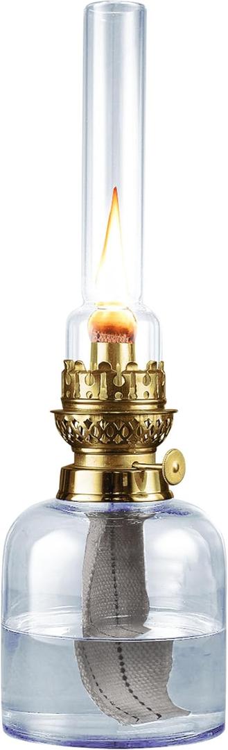 Kings County Tools Oil Lamp - 15.5 Decorative Lamp with Antique-Style Glass Body and Brass Accents - Large Kerosene Lantern with Adjustable Wick - Oil Lamps for Indoor Use (Blue)