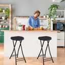 Suzile 2 Pcs 24 Inch Tall Folding Chair Portable Plastic Stool Chair Heavy Duty Foldable Bar Stools with Handle for Adults Kitchen Counter Room Home Camping Indoor Outdoor, 300lbs Capacity (Black)