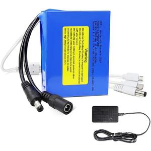 KBT 12V 2600mAh Rechargeable Lithium Battery Pack with Charger & DC5521 Connector & 5V Output 3-in-1 Charging Port for 12V Devices, Mobile Phone, RC Car, Boat, Fan, Radio, CCTV Camera