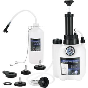 3L Manual Brake Bleeder Kit | One-Person Brake Pressure Bleeder Kit with 1L Brake Fluid Bleed Bottle and 4 Master Cylinder Adapters, Suitable for Most Vehicle Brake Systems