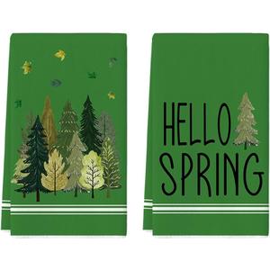 2 x Artoid Mode Green Leaves Pine Tree Hello Spring Kitchen Towels Dish Towels, 18x26 Inch Farmhouse Summer Decoration Cleaning Set of 2