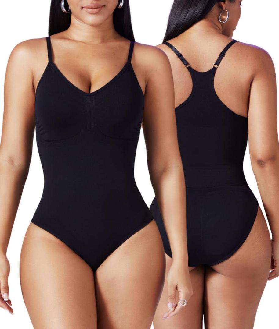 MOVWIN Womens Bodysuit Tummy Control Shapewear Seamless Racerback Body Suit Body Sculpting Shaper Tank Top (X-Large, Black)