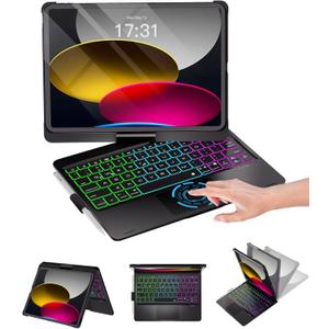 Baisla iPad 10th Generation Case with Keyboard 10.9" & iPad 11th (A16) & iPad Air 11 (M3/M2), Multi Trackpad, 360 Swivel & Rainbow Backlit for iPad Air 5th/4th,iPad Pro 11 4th/3rd/2nd/1st - Black