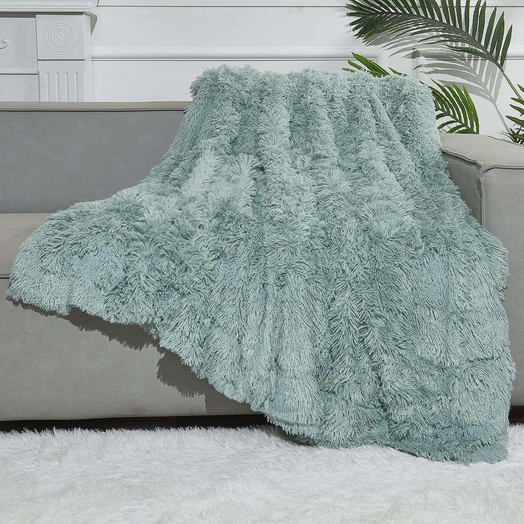 GONAAP Fuzzy Faux Fur Throw Blanket Twin Size Ice Blue Super Soft Cozy Plush Fuzzy Shaggy Blanket for Couch Sofa Bed (Ice Blue, Twin(60"x80"))