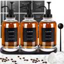 Coffee Syrup Dispenser for Coffee Bar, Set of 3 Simple Glass Syrup Bottles, Pump and Labels, 16.9 oz 500ml Syrup Pump Dispenser, Syrup Dispenser w. Tray & Coffee Scoop