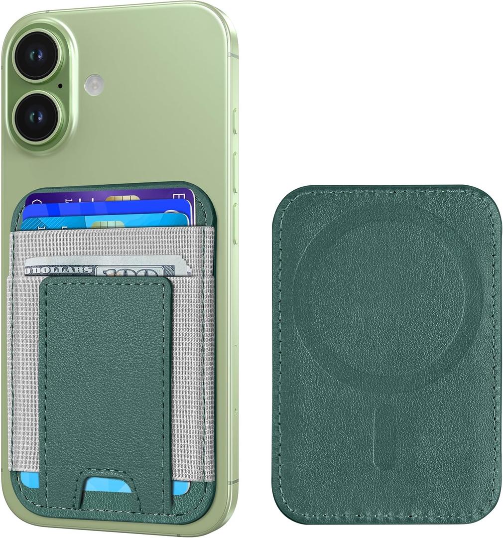 Upgraded for Magsafe Wallet, Strongest Magnetic Wallet, for iPhone Walle t Magsafe with 2 Card Slots, Magnetic Card Holder for iPhone 17/16/15/14/13/12 Series, Slim, Vegan Leather, Fit 7 Cards, Green