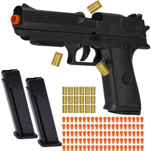 Automatic Shell Ejecting Toy Gun with 100 Soft Bullets,Realistic Toy Gun Pistol,Christmas Birthday Gifts for Kids Adults Boys Age 8+(Black)