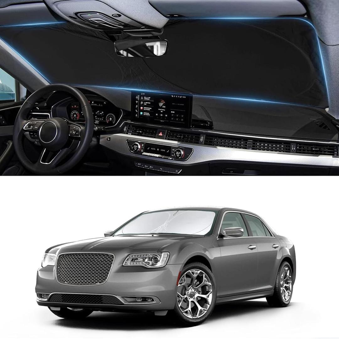 Sunshade for Chrysler 300 Windshield Sun Shade for Chrysler 300 300C 2011-2023 2024 2025 Car Accessories Foldable Front Window Shield Cover Sun Visor Protector 2 Layers Block UV Rays Heat with Pouch