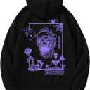 COZYEASE Men's Y2K Graphic Hoodie Drawstring Vintage Sweatshirt Long Sleeve Letter Streetwear with Pocket (4X-Large, Black)