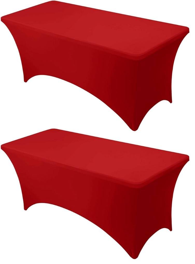 Dailyset 2-Pack Premium Red Spandex Tablecloths for 6ft Rectangle Tables, Stain & Wrinkle-Resistant, Washable Stretch Polyester Fitted Table Cover for Weddings, Banquets, Trade Shows Events