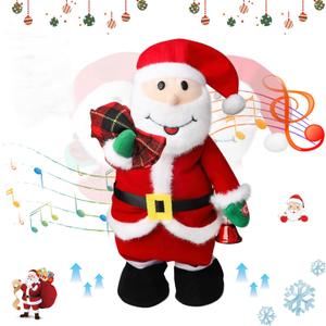 Singing Dancing Santa Claus Christmas Plush Toy Musical Plush - Singing Rock Version of Santa Claus is Coming to Town, Interactive Xmas Santa Toys, Fun Gift for Kids Adults, Holiday Decoration, 15