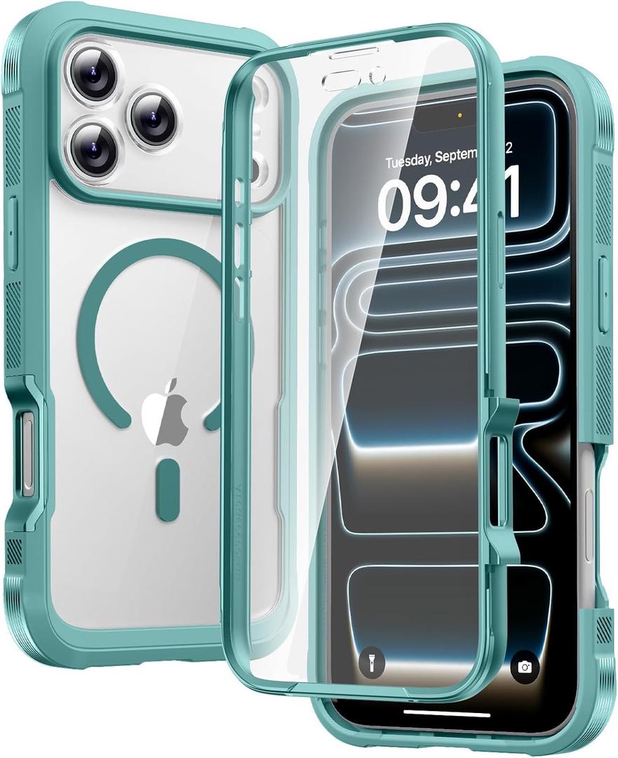 Diaclara Magnetic Designed for iPhone 17 Pro Max Case Full Body Bumper,[Compatible with MagSafe] Military Drop Proof Cover with Built-in Touch Sensitive Anti-Scratch Screen Protector,Green