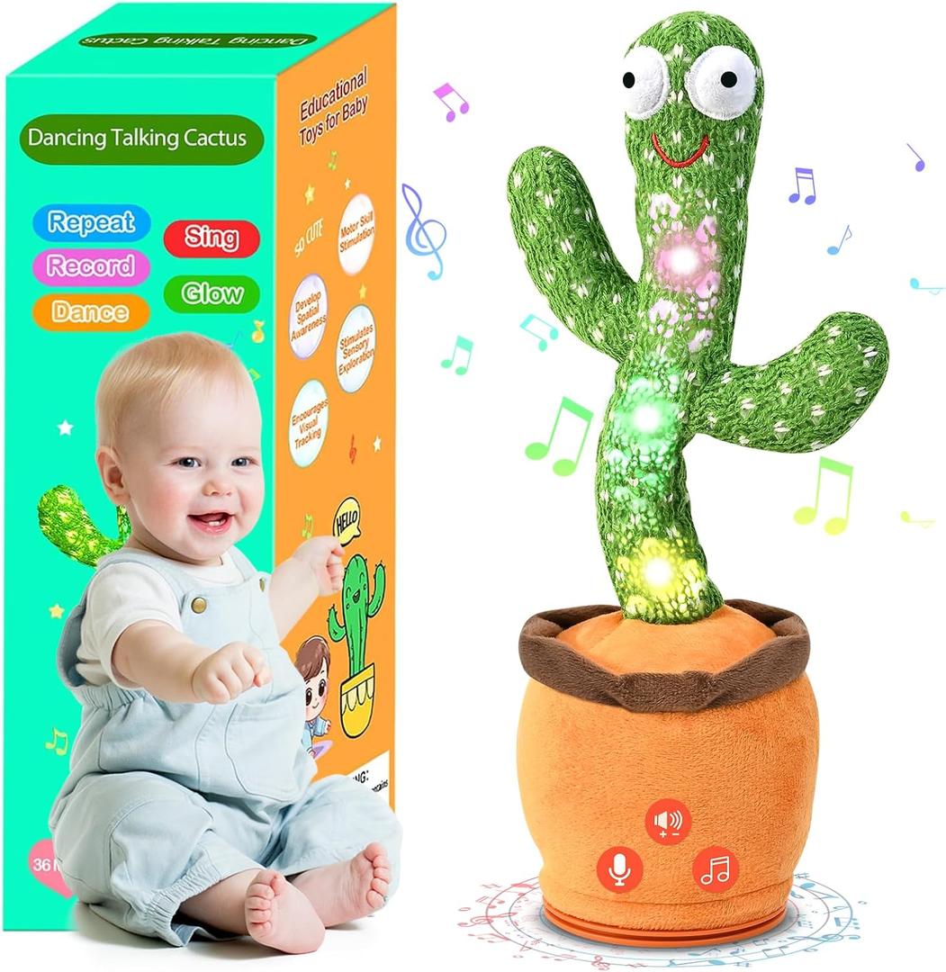 Dancing Talking Cactus Baby Toys 0-6 3-6 6-12 12-18 Months, Toddler Boys Girls Gifts for 2 3 4 5 6 7 8 9 10 Month Old Baby Toy Singing Mimicking Recording Repeating What You Say with 120 English Songs