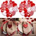 WovWeave 4 Pcs Valentines Day Round Placemat Embroidered Love Heart Table Placemat Romantic Table Centerpieces for February 14th Wedding Anniversary Dining Party Decoration, 15 x 15 Inch