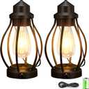 Battery-Powered LED Lanterns Vintage Lights for Camping, 2 Pack Rechargeable Lantern with Dimmerble Warm White Edison Bulb, Waterproof Hanging Light Table Lamp for Outdoor & Indoor Decorative