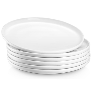 Jassceram 8.5 Inch Small Dinner Plates Set of 6, Ceramic Plates for Salad, Snack, Dessert and Appetizer - Microwave, Oven and Dishwasher Safe, Scratch Resistant and Lead-free, White