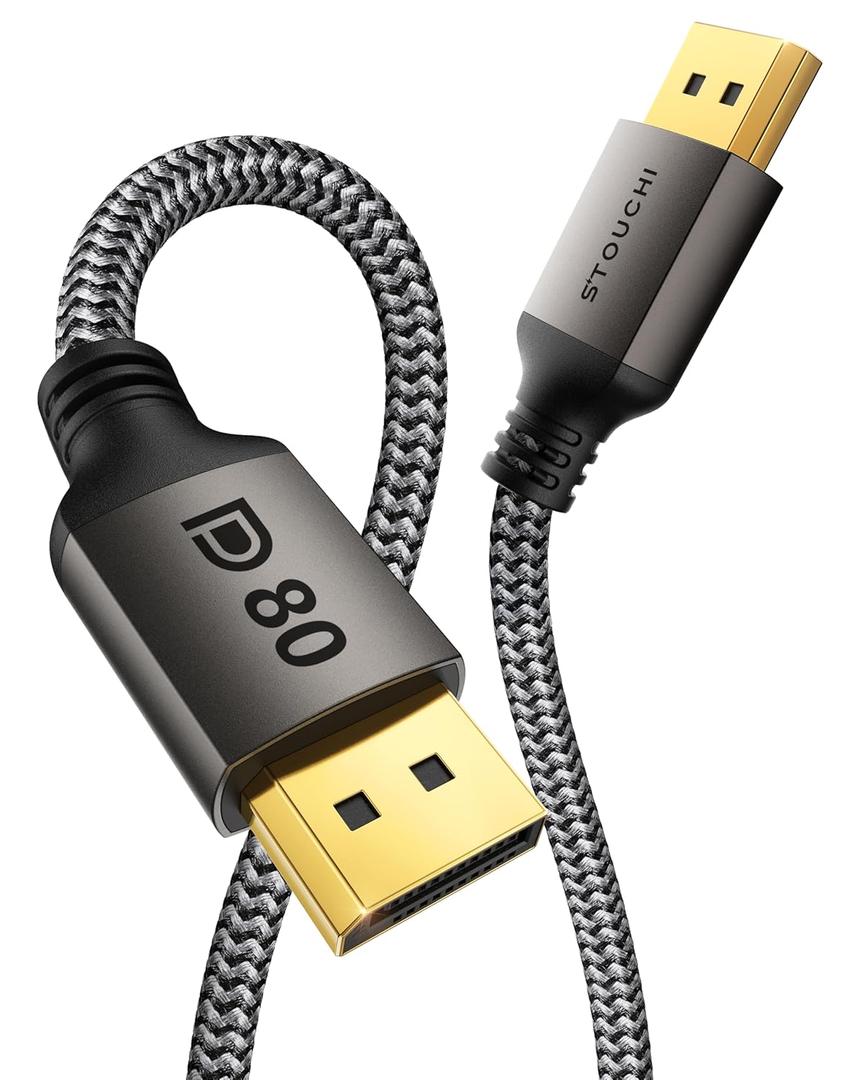 Stouchi DisplayPort 2.1 Cable 10FT/3M, 80Gbps [16K@120Hz / 8K@240Hz / 4K@540Hz] HDR, HDCP, DSC 1.2a, FreeSync, G-Sync, Viper Weave DP Cable for Gaming Monitor, RTX 5090, RX 9070, RTX 6000 Ada