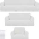 Fanfanwin 3 Pcs Furniture Sofa Cover Set Couch Cover Living Room Chair Covers Armchair Stretch Washable Couch Slipcover for Christmas Loveseat Large Oversized Sofa Cushion High Elastic(Begie)