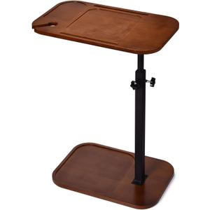 DAVIDOK C-Shaped Sofa End Table, Adjustable Height Couch Side Table with Device Slot, Brown Color with Black Metal Stand, Couch Table for Living Room, Bedroom