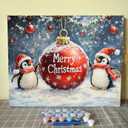 Aihonmin Merry Christmas Paint by Numbers for Adults Beginner Xmas Snow Oil Painting Kits on Canvas with Brushes Cute Penguin Painting Crafts DIY Home Wall Decor Gifts 16X20 Inch (Frameless)
