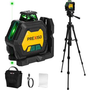 PREXISO 360 Laser Level with Tripod & 2 Plumb Dots - IP54 Rechargeable Point Cross Laser Level Self-Leveling- Lazer Leveler Tool 3 Brightness Settings, Plumb Spot Lazer Level for Construction, Ceiling