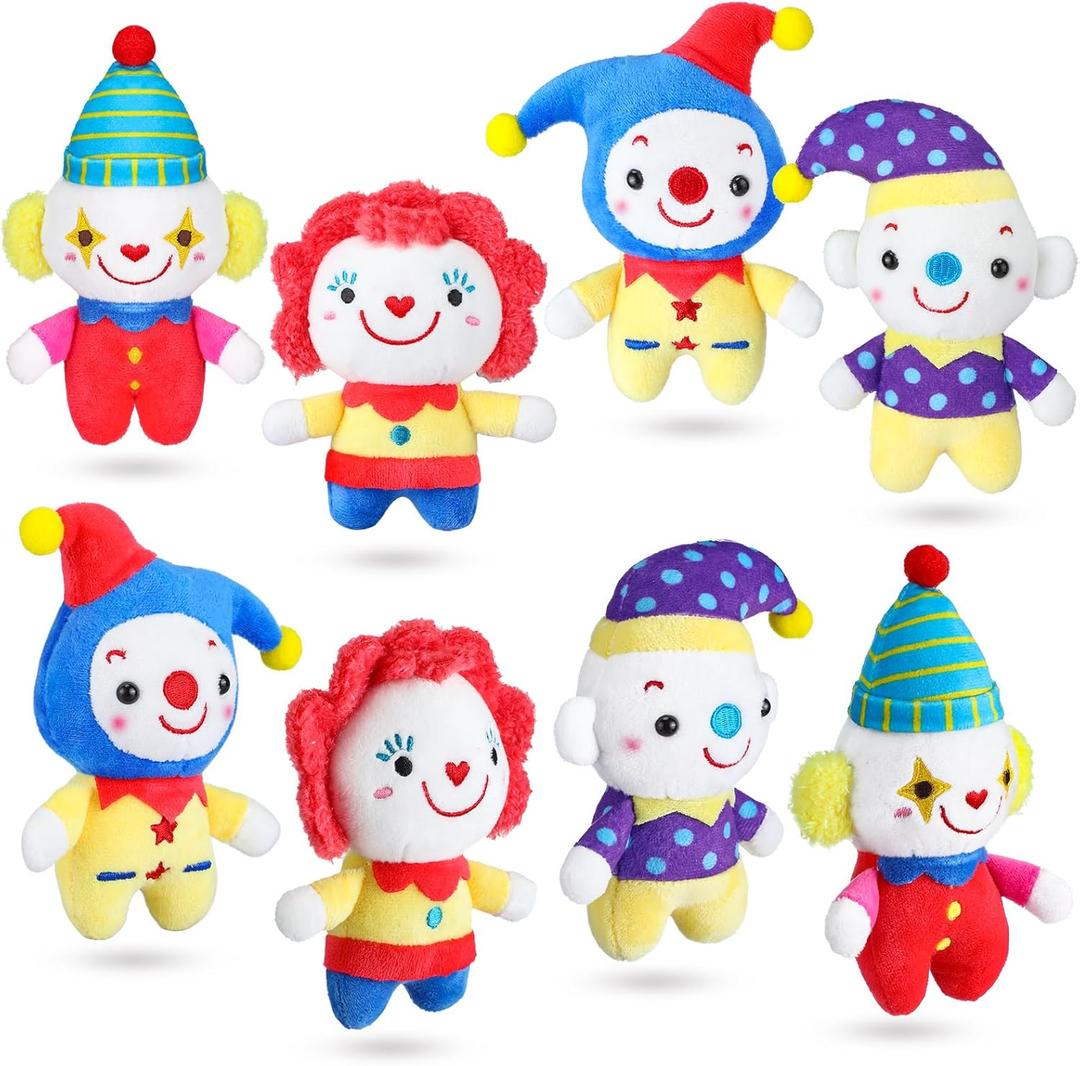 Zomiboo 8 Pcs Clown Plush Bulk Cute Clown Dolls for Students Easter Birthday Party Favors Stuffed Animals, 5 Inch