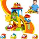 Marstone Toddler Toys for 1 2 Year Old Boys and Girls Gifts: Educational Elephant Slide with 4 Animal Car Toys for Baby 12-18 Months, First Birthday Gifts for Kids, Learning Push Truck Tracks Age 1-2