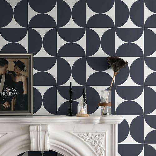 Dimoon 78.7"x17.3"Peel and Stick Wallpaper Geometric Contact Paper Vintage Navy Blue Beige Wall Paper Removable Square Waterproof Self Adhesive Wall Covering for Bedroom Shelf Liner Decal Vinyl Roll, Set of 2