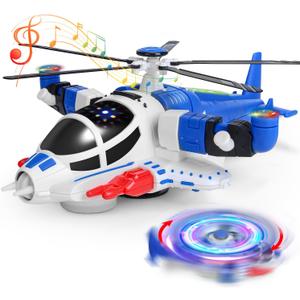 HOLYFUN Light-Up Helicopter Toy for Toddlers, 360 Rotating Airplane Toy with Music and Obstacle Avoidance, Birthday Gift for Boys Ages 3-5