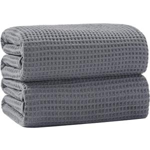 40 x 80 Inches Extra Large Bath Sheets Towels Microfiber Waffle Oversized Bath Towels for Bathroom Quick Dry Lightweight (Dark Grey, Bath sheets-2PCS)