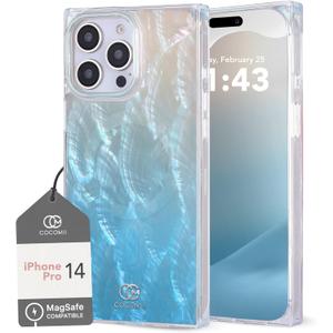 Cocomii - Rectangle Case Compatible with iPhone 14 Pro - Compatible with MagSafe, Real Mother of Pearl, Opalescent Seashell, Glossy, Magnetic Phone Case for iPhone 14 Pro 6.1 inch, Turquoise Beach